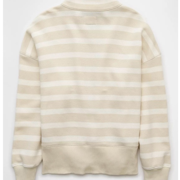 AE Big Hug Henley Sweatshirt Beige Cream Striped Fall Tops - Picture 5 of 8